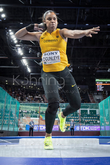 World Athletics Indoor Championships Kujawy Pomorze 26, 20.03.2026 | TORUN, POLAND - MARCH 20:  Yemisi OGUNLEYE (GER) competes in the women's shot put during the World Athletics Indoor Championships Kujawy Pomorze 26 on day 1 / session 2 at Kujawsko-Pomorska Arena Torun on March 20, 2026 in Torun, Poland. 