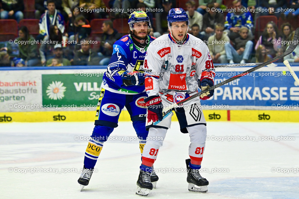 EC IDM Wärmepumpen VSV vs. HC Innsbruck  6.10.2024 | #81 Mackin Corey HC Innsbruck, #9 RAUCHENWALD Alexander EC VSV, EC IDM Wärmepumpen VSV vs. HC Innsbruck  6.10.2024, EC IDM Wärmepumpen VSV vs. HC Innsbruck  am 06.10.2024 in Villach (Stadthalle Villach), Austria, (Photo by Bernd Stefan)