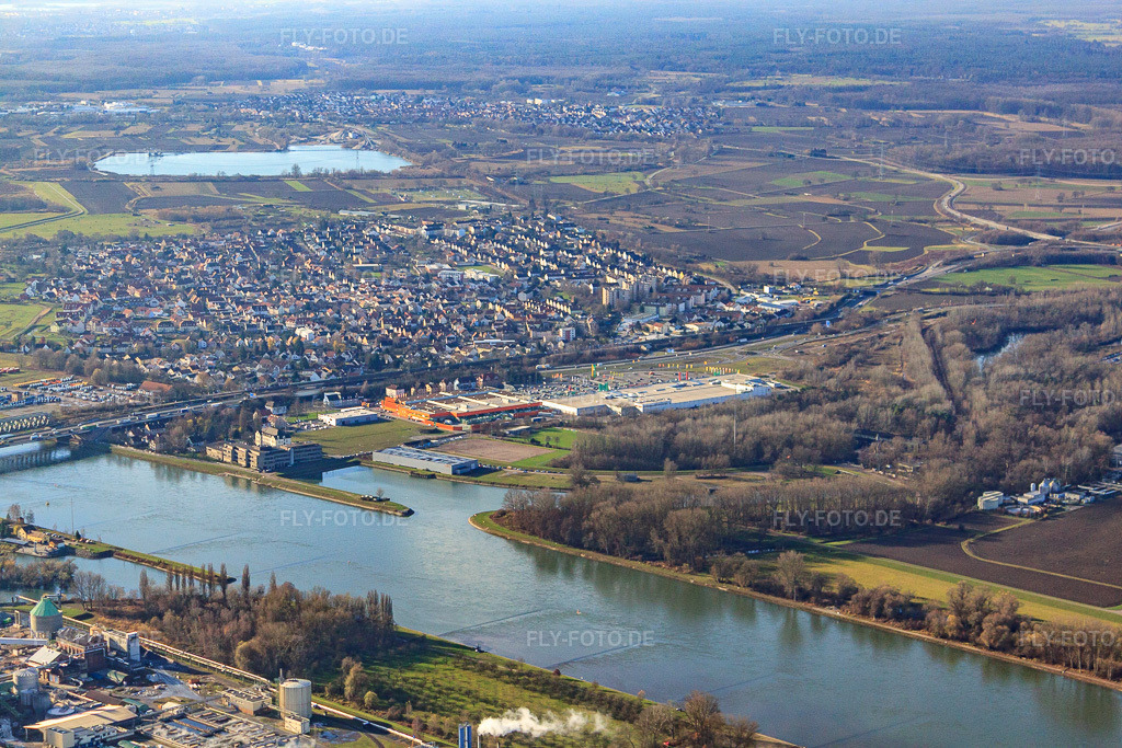 Luftbild: Hafen Maximiliansau am Rhein aus Nordosten im Ortsteil Maximiliansau in Wörth im Bundesland Rheinland-Pfalz in Deutschland. Foto: IMG_23187.jpg vom 02.12.2009 durch Werner Riehm/FLY-FOTO.de