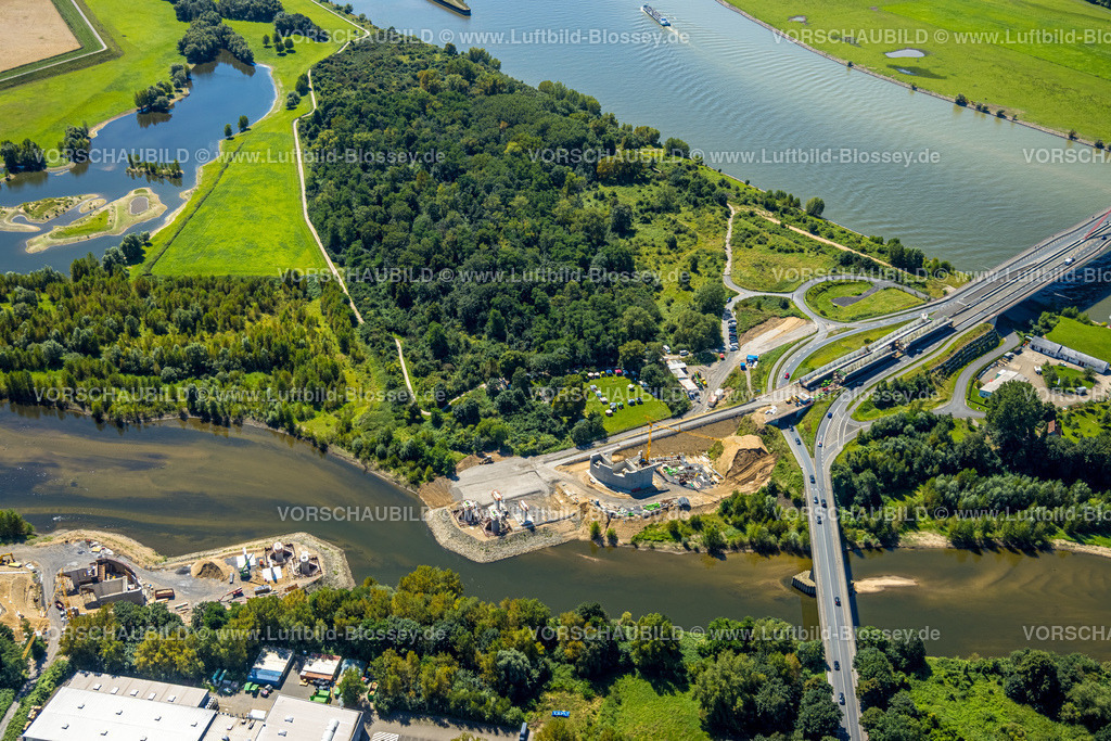 Wesel240802071 | Luftbild, Lippemündungsraum, Ergänzungsbau am Fluss Lippe für die  Rheinbrücke Wesel Wesel, Ruhrgebiet, Niederrhein, Nordrhein-Westfalen, Deutschland