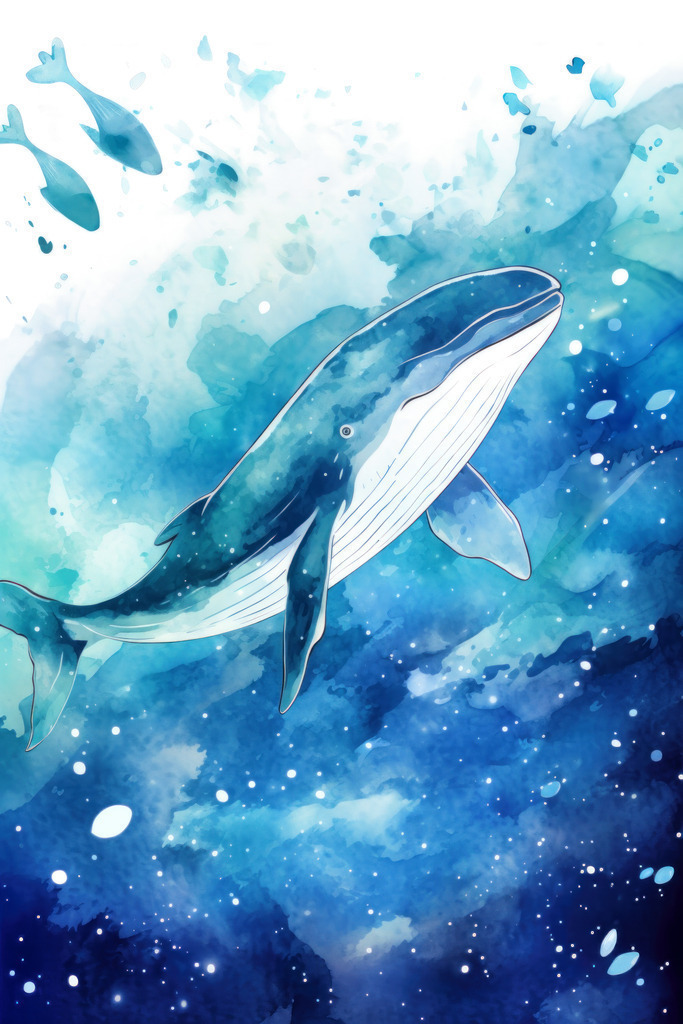 2308063 - Blauwal Illustration | Modernes Wandbild / Poster eines Blauwals im Stil einer Aquarell-Illustration.