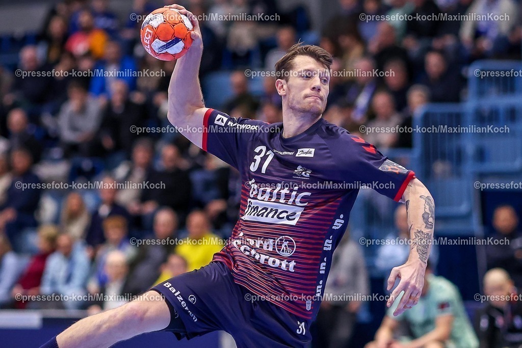 Gum11022501013 | 11.02.2025, Handball, European League - Hauptrunde Gruppe IV, VfL Gummersbach - SG Flensburg-Handewitt, Schwalbe-Arena: Emil Jakobsen (Flensburg-Handewitt #31)