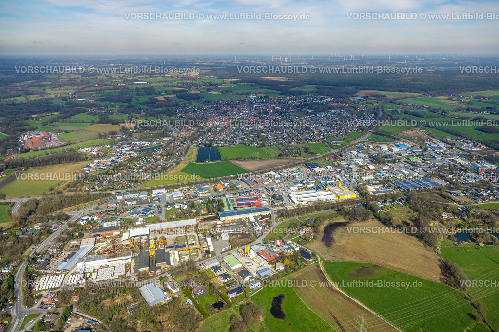 Schermbeck240310088 | Luftbild, Gewerbegebiet Schermbeck Im Heetwinkel und Ortsansicht Schermbeck, Fernsicht, Schermbeck, Nordrhein-Westfalen, Deutschland