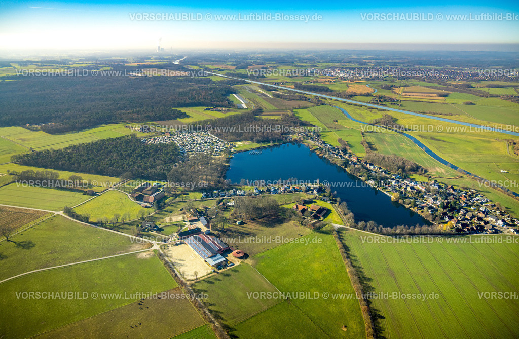 Selm230205792 | Luftbild, Ternscher See und Campingplatz Seepark Ternsche, Fluss Stever, Pferdefreunde Stevertal, Ternsche, Selm, Münsterland, Nordrhein-Westfalen, Deutschland