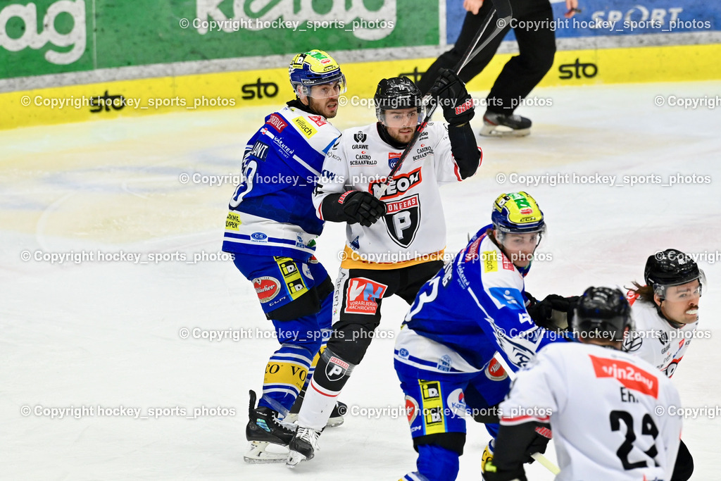 EC IDM Wärmepumpen VSV vs. Pioneers Vorarlberg | #43 Julian Raspotnig EC VSV, #10 Thomas Vallant EC VSV, #15 Mark Mußbacher Pioneers Vorarlberg, EC IDM Wärmepumpen VSV vs. Pioneers Vorarlberg, EC IDM Wärmepumpen VSV vs. Pioneers Vorarlberg am 22.02.2026 in Villach (Stadthalle Villach), Austria, (Photo by Bernd Stefan)