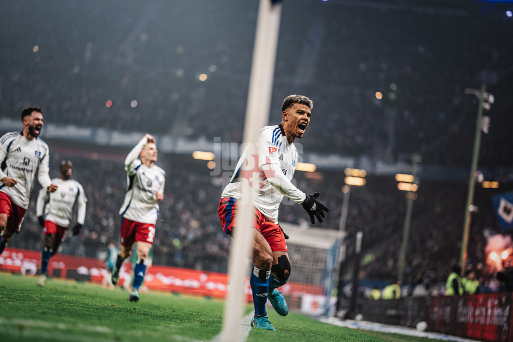 Fußball | Männer | Saison 2024/2025 | 2. Fußball-Bundesliga | 18. Spieltag | Hamburger SV vs. 1. FC Köln | 18.01.2025 | Torjubel von Ransford Königsdörffer (#11, HSV)