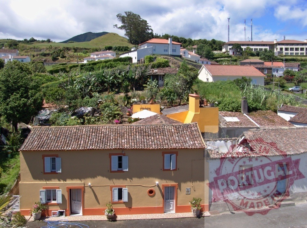Traditional houses on a hillside in Azores, Portugal | Colorful homes and lush greenery dotting a village on a sunny day - Realized with Pictrs.com