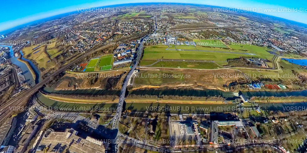 Hamm240190126LippeErlebnisraum_Datteln-Hamm-Kanal | Luftbild, Lippestrand Erlebensraum, Datteln-Hamm-Kanal und Fluss Lippe, Flugplatz Lippewiesen, Lippebrücke der Bundesstraße B63, Brücke der Eisenbahnstrecke, Ortsansicht Wohngebiet Hamm-Heessen, Wassersportzentrum und Gymnasium Hammonense am Kanal, Erdkugel, Fisheye Aufnahme, Fischaugen Aufnahme, 360 Grad Aufnahme, tiny world, little planet, fisheye Bild, Stadtbezirk Heessen, Hamm, Ruhrgebiet, Nordrhein-Westfalen, Deutschland
