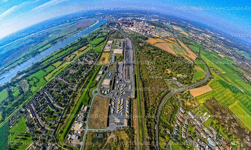 Duisburg250490019Logport3Hohenbudberg | Luftbild, duisport Hafen, logport III Hohenbudberg, logport 3, Containerterminal, Erdkugel, Fisheye Aufnahme, Fischaugen Aufnahme, 360 Grad Aufnahme, tiny world, little planet, fisheye Bild, Friemersheim, Duisburg, Ruhrgebiet, Nordrhein-Westfalen, Deutschland