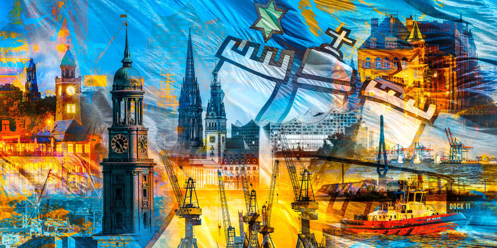 10241011 - Hamburg Collage 066 | Moderne Hamburg Pop Art Collage als Wandbild oder Poster.