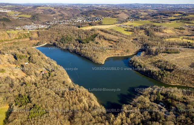 Breckerfeld250302947 | Luftbild, Glörtalsperre mit Staumauer, Waldgebiet und Waldschäden, Loh, Breckerfeld, Ruhrgebiet, Nordrhein-Westfalen, Deutschland