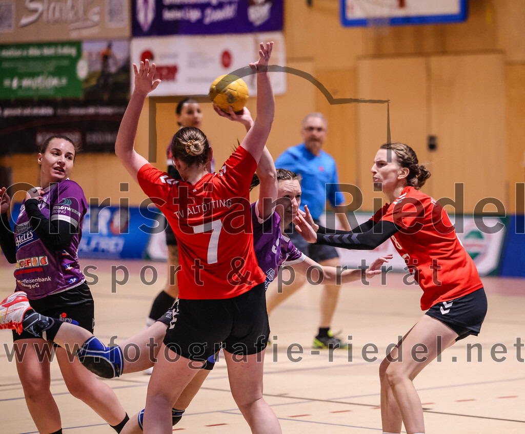 2025-01-18_026_SpVgg_Altenerding_gegen_TV_Altoetting | Erding, Deutschland, 18.01.2025:Handball, Bezirksoberliga Frauen Altbayern 2024 / 2024, 11. Spieltag, SpVgg Altenerding gegen TV Altötting, Endergebnis: 19:24Ines Hager (TV Altötting, #7), Julia Kranich (SpVgg Altenerding, #9), Stephanie Spinner (TV Altötting, #8)Foto: Christian Riedel / fotografie-riedel.net