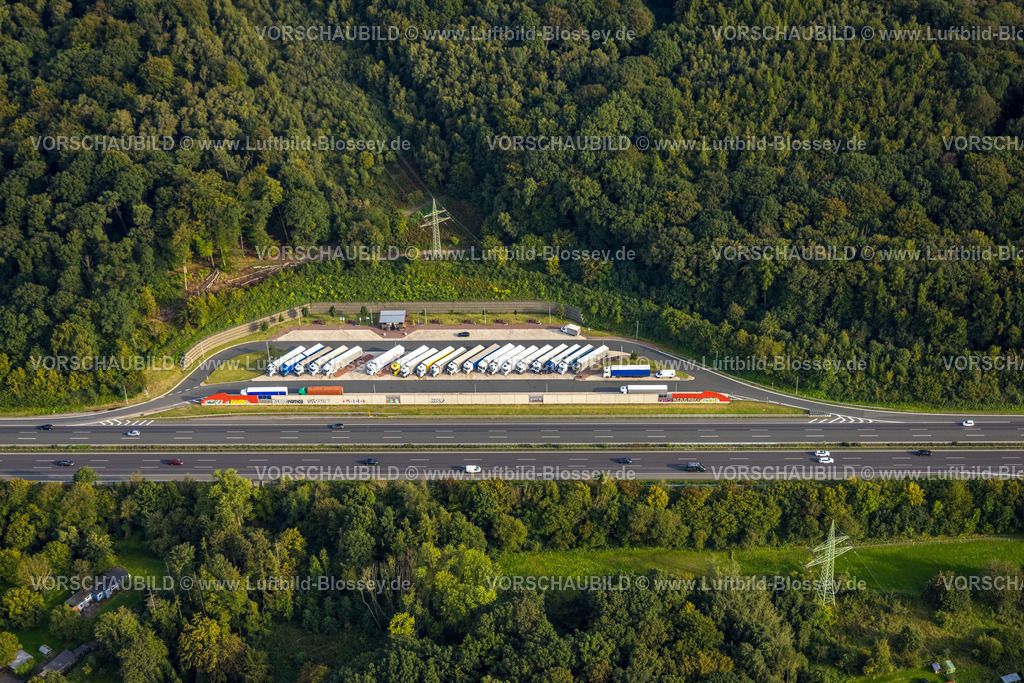 Hagen230903744 | Luftbild, Parkplatz Funckenhausen der Autobahn A1, Vorhalle, Hagen, Ruhrgebiet, Nordrhein-Westfalen, Deutschland