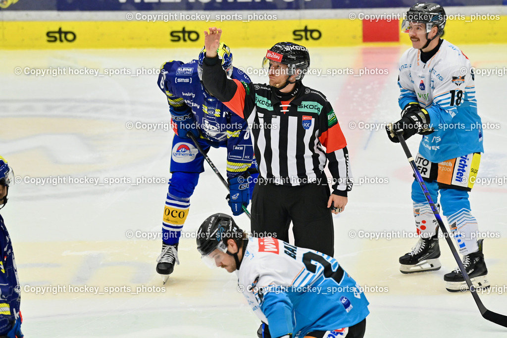 EC IDM WÄRMEPUMPEN VSV vs. Steinbach Black Wings Linz | REZEK GREGOR Referee, #18 Ken Ograjensek Black Wings Linz, EC IDM WÄRMEPUMPEN VSV vs. Steinbach Black Wings Linz, EC IDM WÄRMEPUMPEN VSV vs. Steinbach Black Wings Linz am 28.11.2025 in Villach (Stadthalle Villach), Austria, (Photo by Bernd Stefan)
