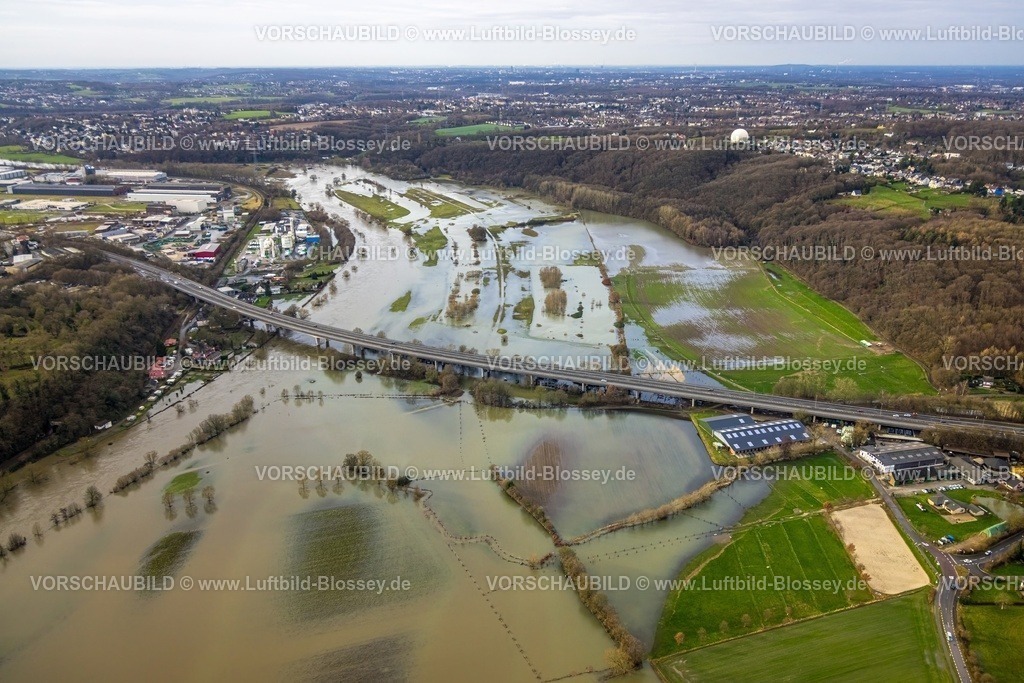Hattingen231202198Ruhr-topaz | Luftbild, Ruhrhochwasser, Weihnachtshochwasser 2023, Fluss Ruhr tritt nach starken Regenfällen über die Ufer, Überschwemmungsgebiet am Leinpfad und Kosterbrücke, Bäume im Wasser, Blick zur Sternwarte, Stiepel, Bochum, Ruhrgebiet, Nordrhein-Westfalen, Deutschland