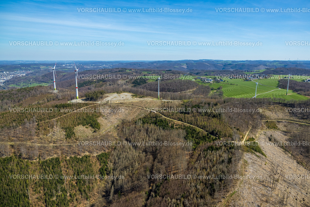 Hagen220402051 | Luftbild, Windräder im Waldgebiet mit Waldschäden in Hohenlimburg, Hagen, Ruhrgebiet, Nordrhein-Westfalen, Deutschland