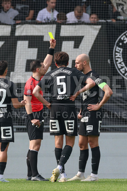 SK Puntigamer Sturm Graz vs TSV Egger Glas Hartberg – Championship Group    | Graz, Austria, 12.Apr.26 - SOCCER - ADMIRAL Bundesliga, SK Puntigamer Sturm Graz vs TSV Egger Glas Hartberg. The image shows Jon Gorenc Stankovic (STU) becomes the yellow card.    