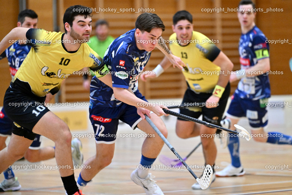 VSV Unihockey  vs. FBK Loka  | #10 Luka Peklaj FBK Loka, #72 Niklas Fechtig VSV Unihockey, VSV Unihockey  vs. FBK Loka , VSV Unihockey  vs. FBK Loka  am 25.01.2026 in Villach (Ballspielhalle St. Martin), Austria, (Photo by Bernd Stefan)