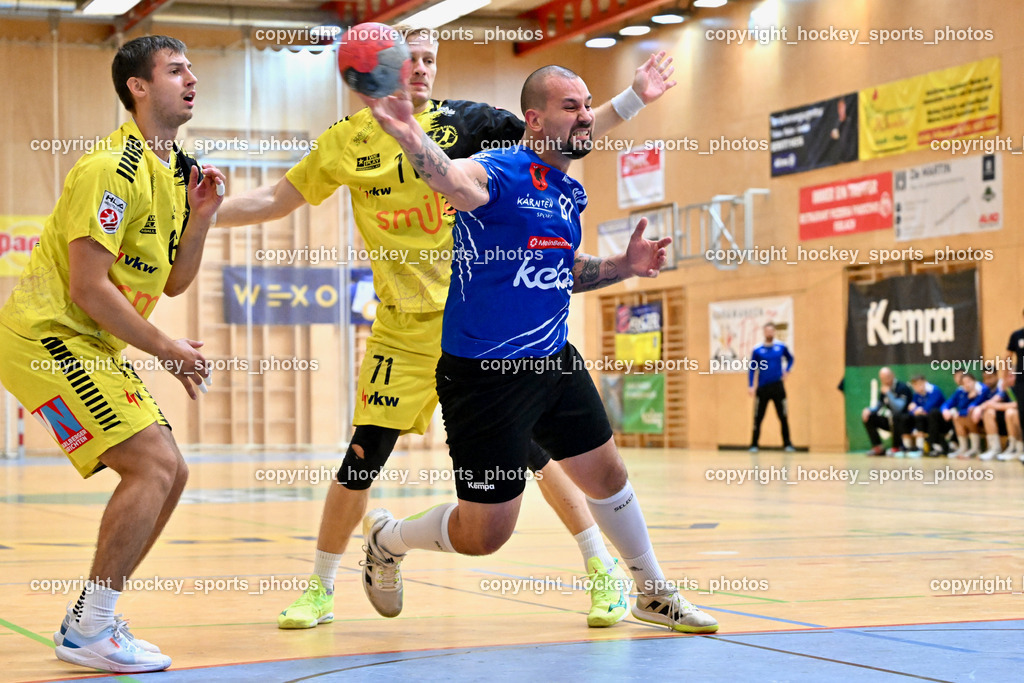 SC Ferlach vs. Bregenz Handball | #6 MAHR Markus Bregenz Handball, #81 Milicevic Adrian SC Ferlach, #71 Schröder Andreas Bregenz Handball, SC Ferlach vs. Bregenz Handball, SC Ferlach vs. Bregenz Handball am 28.09.2024 in Ferlach (Ballspielhalle Ferlach), Austria, (Photo by Bernd Stefan)