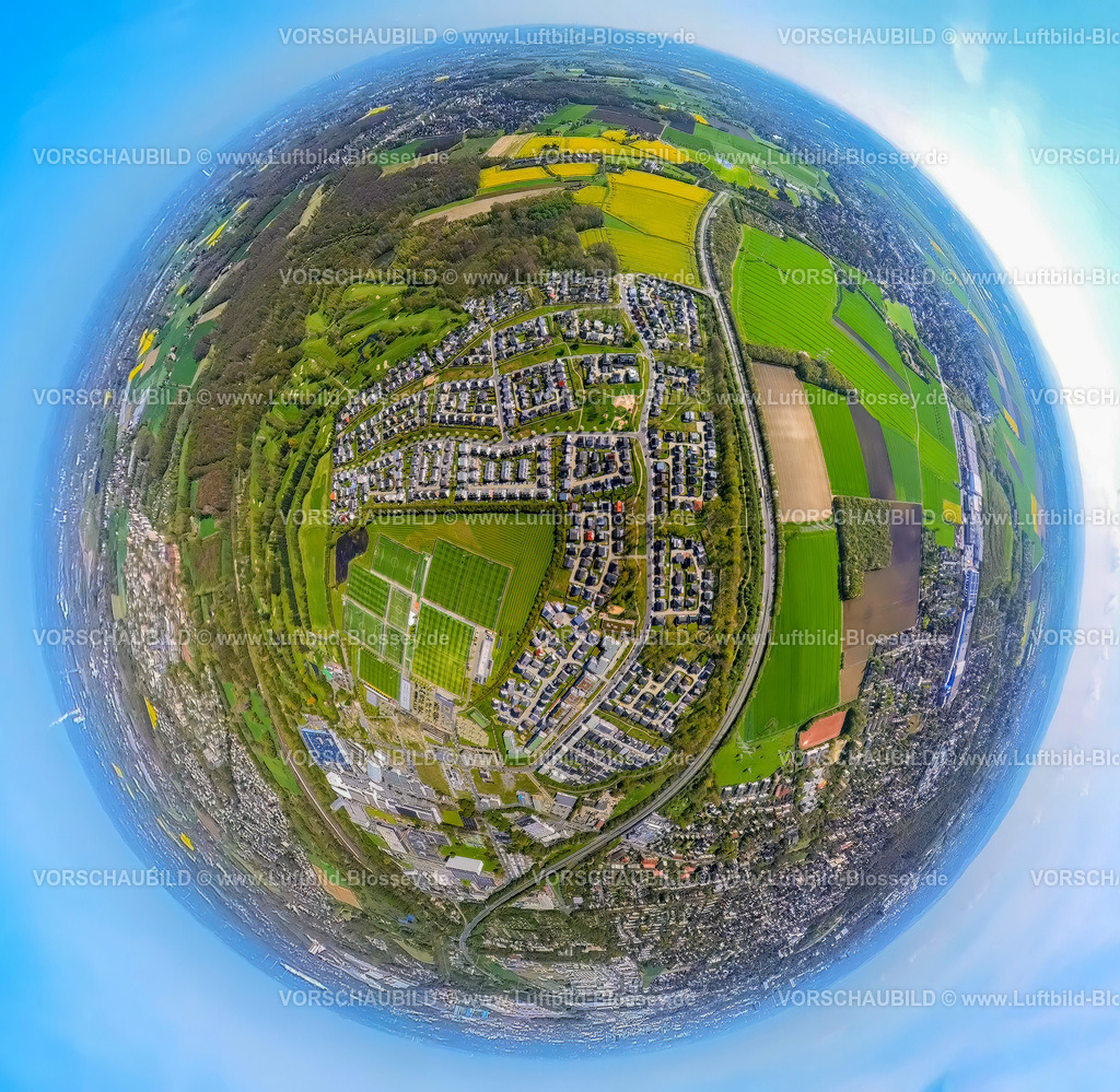 Dortmund230490036Brackel-topaz | Luftbild, BVB Trainingszentrum, Adi-Preißler-Allee, Wohnanlage Brackeler Feld, Erdkugel, Fisheye Aufnahme, Fischaugen Aufnahme, 360 Grad Aufnahme, Brackel, Dortmund, Ruhrgebiet, Nordrhein-Westfalen, Deutschland