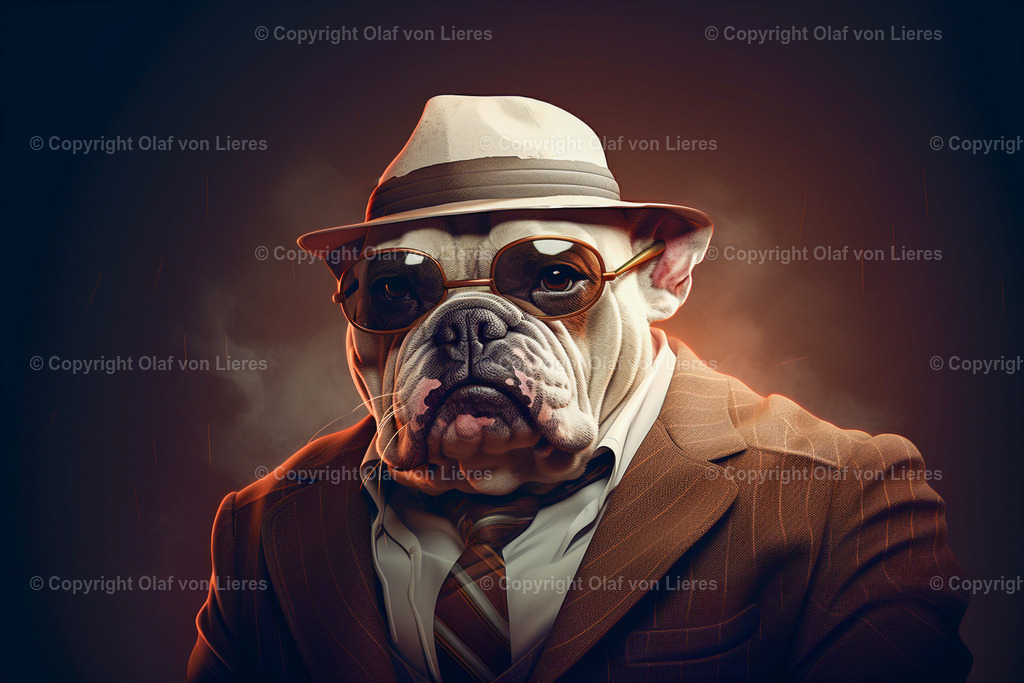 Bulldogge mit Hut | Hundekopf als Gangster