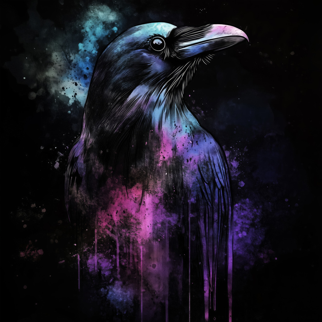 2501038 - Rabe in schwarz und violett | Ein Rabe im Stil einer Aquarellillustration.