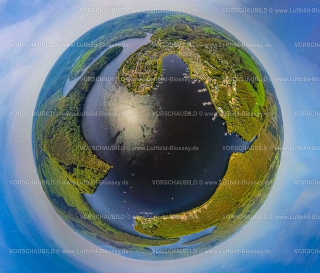 Simmerath240590137RurSee | Luftbild, Erdkugel, Fisheye Aufnahme, Fischaugen Aufnahme, 360 Grad Aufnahme, tiny world, little planet, fisheye Bild, Campingplatz Woffelsbach und Wohngebiet Ortsteil Woffelsbach, Fluss Rur und Rursee, Bootsanlegestellen, Nordeifel Nationalpark Eifel, Woffelsbach, Simmerath, Nordrhein-Westfalen, Deutschland