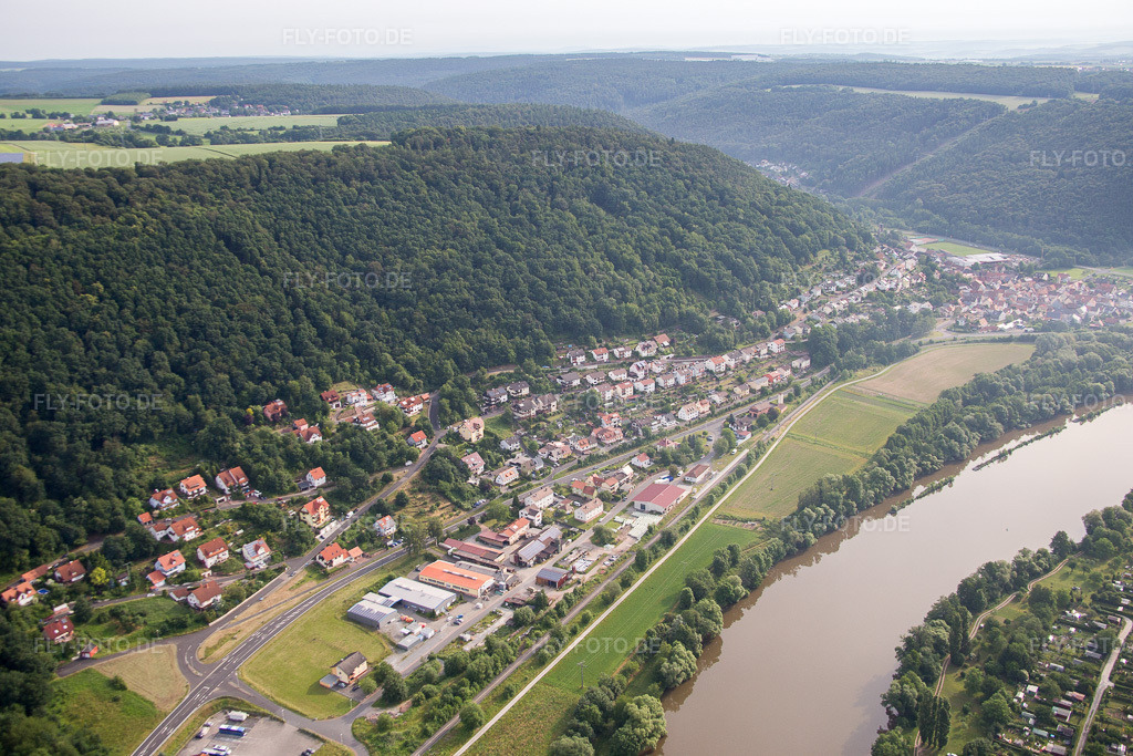 Luftbild: Fluß- Uferbereichen des Main in Hasloch im Bundesland Bayern in Deutschland. Foto: IMG_089699.jpg vom 11.06.2016 durch Werner Riehm/FLY-FOTO.de