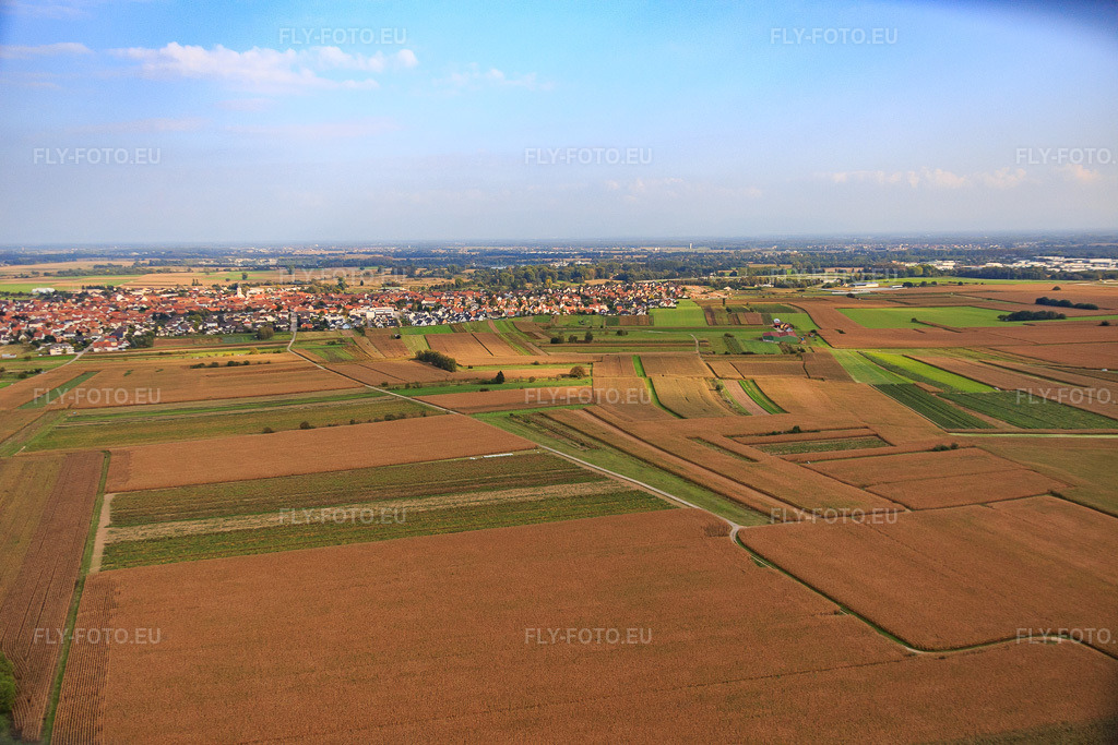 Vue aérienne: Vue de la ville depuis l'ouest à Hœrdt dans le département Bas Rhin, France – .Photo: IMG_074097.jpg prise le 04/10/2014 par Werner Riehm/FLY-FOTO.eu – Résolution de l'original: 5472 x 3648 px