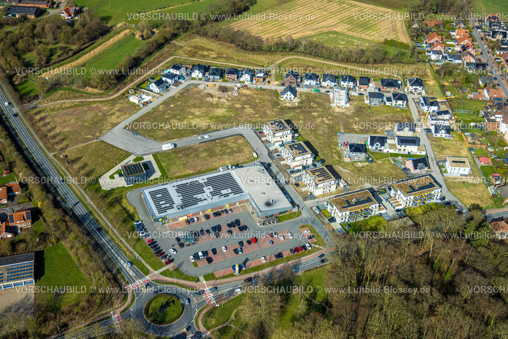 Selm260306876Bork | Luftbild, Baustelle mit Neubau Wohngebiet Am Alten Schützenplatz mit Lidl Supermarkt und Solardach, Ferdinand-Spahn-Weg, Bork, Selm, Münsterland, Nordrhein-Westfalen, Deutschland