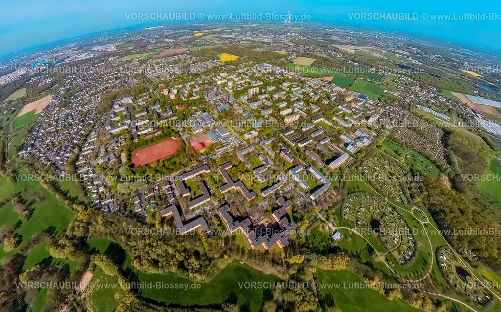 Dortmund230490034Scharnhorst-topaz | Luftbild, Ortsansicht Ortsteil Scharnhorst, Hochhaus Wohnsiedlung, Erdkugel, Fisheye Aufnahme, Fischaugen Aufnahme, 360 Grad Aufnahme, Scharnhorst-Ost, Dortmund, Ruhrgebiet, Nordrhein-Westfalen, Deutschland