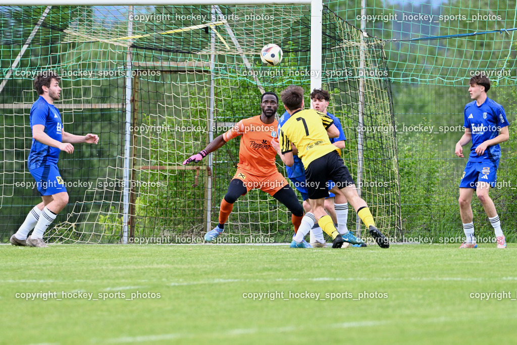 FC Faakersee vs. URC Thal Assling | #13 Philipp Perfler URC Thal Assling, #7 Felix Michael Bachlechner FC Faakersee, #99 Ayotunde Ezekiel Ikuepamitan URC Thal Assling, #5 Tobias Markus Trojer URC Thal Assling, FC Faakersee vs. URC Thal Assling, FC Faakersee vs. URC Thal Assling am 04.05.2025 in Finkenstein (Sportplatz Finkenstein), Austria, (Photo by Bernd Stefan)
