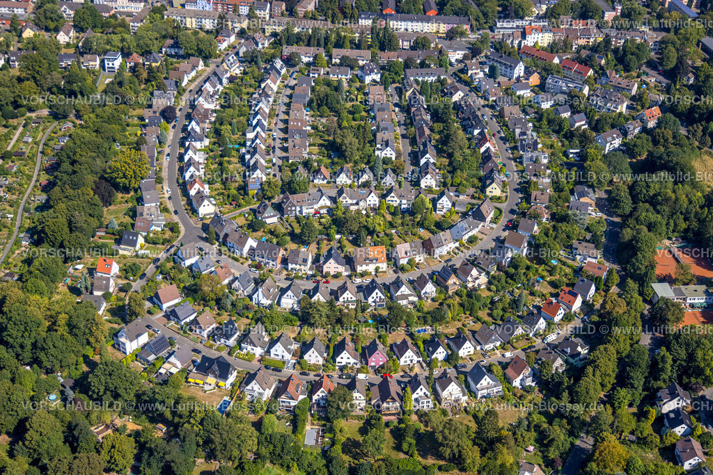 Essen220807039 | Luftbild, Wohnanlage Gehrberg, hufeisenförmige Wohnsiedlung, Huttrop, Essen, Ruhrgebiet, Nordrhein-Westfalen, Deutschland