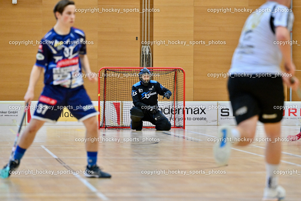 FBK Loka vs. VSV Unihockey | #87 Timmo Taurer VSV Unihockey, FBK Loka vs. VSV Unihockey, FBK Loka vs. VSV Unihockey am 23.03.2025 in Villach (Ballspielhalle St. Martin), Austria, (Photo by Bernd Stefan)