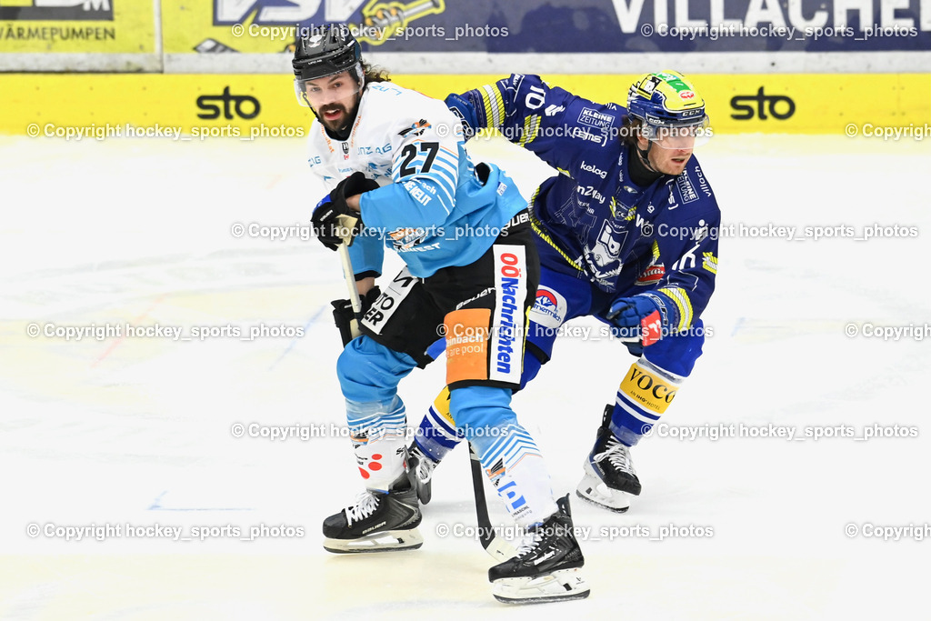 EC IDM Wärmepumpen VSV vs. Steinbach Black Wings Linz | #27 Shawn St-Amant Black Wings Linz, #16 Kevin Hancock EC VSV, EC IDM Wärmepumpen VSV vs. Steinbach Black Wings Linz, EC IDM Wärmepumpen VSV vs. Steinbach Black Wings Linz am 28.11.2025 in Villach (Stadthalle Villach), Austria, (Photo by Bernd Stefan)