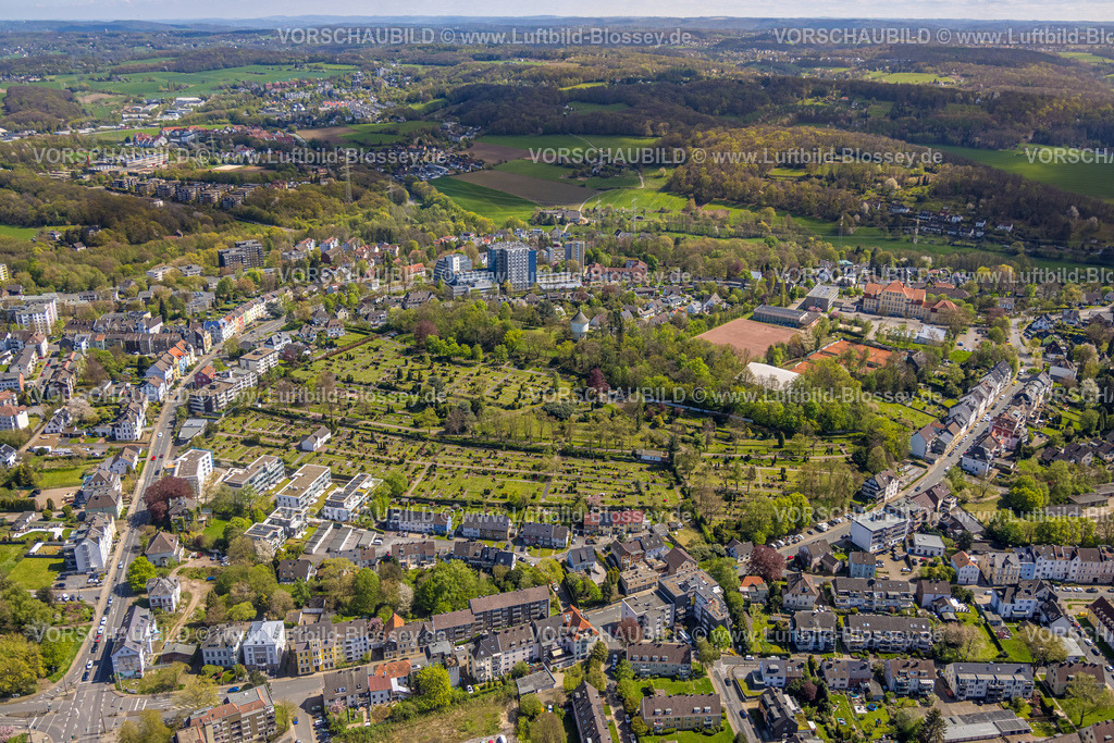 Hattingen230406937 | Luftbild, Evang. Friedhof, Gymnasium Waldstraße mit Sportplatz, Evang. Krankenhaus EVK, Hattingen, Ruhrgebiet, Nordrhein-Westfalen, Deutschland