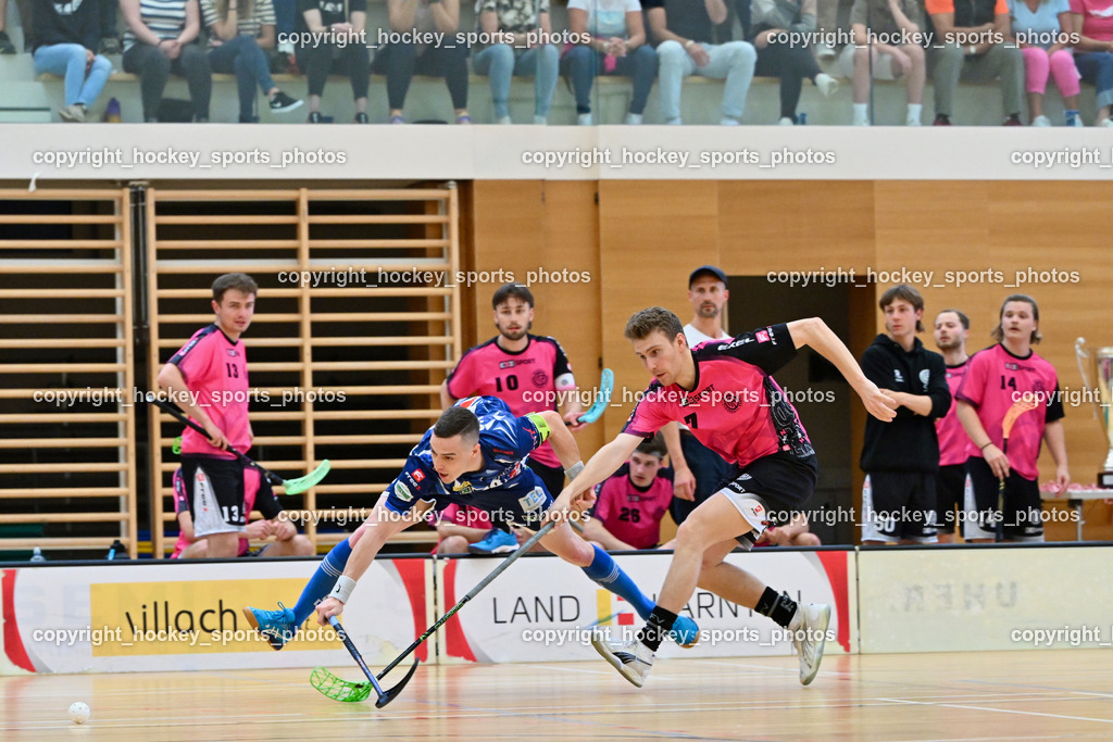 VSV Unihockey vs. Wiener Floorball Verein | #7 SCHEIDL Peter Wiener Floorballverein, #19 Philipp Seiser VSV Unihockey, VSV Unihockey vs. Wiener Floorball Verein, VSV Unihockey vs. Wiener Floorball Verein am 18.05.2025 in Villach (Ballspielhalle St. Martin), Austria, (Photo by Bernd Stefan)