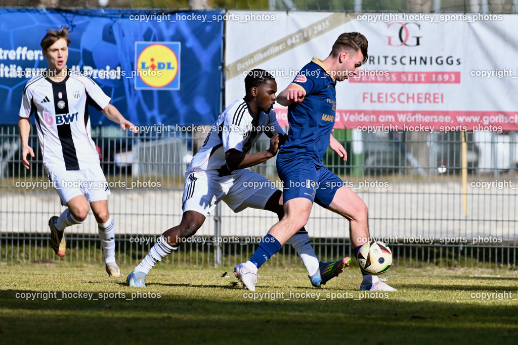 ATUS Velden vs. SPG LASK Amateure OÖ | #15 Mohamed Sanogo LASK Amateure, #6 Florian Schaller ATUS Velden, ATUS Velden vs. SPG LASK Amateure OÖ, ATUS Velden vs. SPG LASK Amateure OÖ am 07.03.2026 in Velden (Wald Arena Velden), Austria, (Photo by Bernd Stefan)