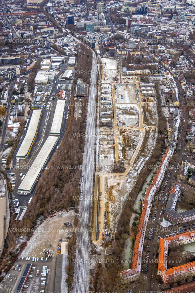 Dortmund221201566 | Luftbild, Baustelle Kronprinzenviertel für Neubau von Wohnungen, Am Wasserturm Südbahnhof, Kaiserbrunnen, Dortmund, Ruhrgebiet, Nordrhein-Westfalen, Deutschland