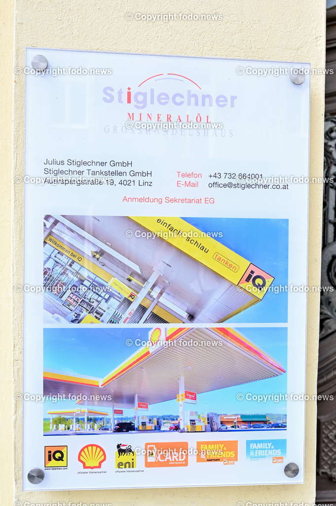 Mineraloelunternehmen_ Linz_ 05.07.2023-8 | 05.07.2023, Linz, AUT, Mineraloelunternehmen, im Bild Stiglechner, Minaeraloelgrosshandelshaus, Julius Stiglechner, Schild