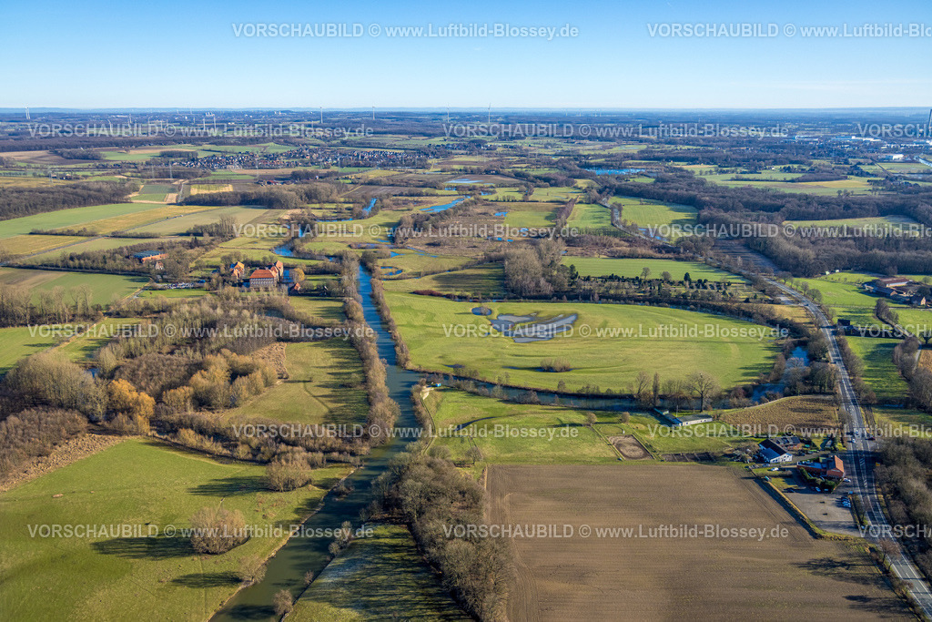 Hamm240105005 | Luftbild der Lippeauen nahe Schloss Oberwerries mit Lippemäander nach dem Hochwasser,  Natrschutzgebiet Mühlenlaar, Uentrop, Hamm, Ruhrgebiet, Nordrhein-Westfalen, Deutschland