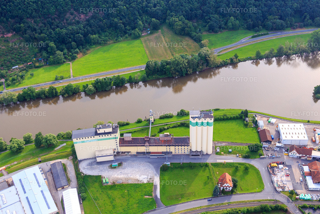 Luftbild: ZG Raiffeisen Mainmühle im Ortsteil Bestenheid in Wertheim im Bundesland Baden-Württemberg in Deutschland. Foto: IMG_089708.jpg vom 11.06.2016 durch Werner Riehm/FLY-FOTO.deZG Raiffeisen - Das WIR liegt in unserer Natur