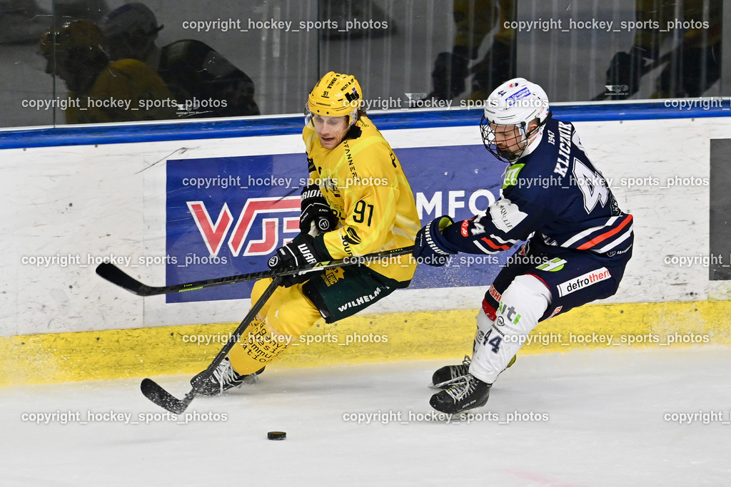 ATSE Graz vs. EHC Lustenau | #91 Grabher Meier Martin EHC Lustenau, #44 Klicznik Simon ATSE Graz, ATSE Graz vs. EHC Lustenau, ATSE Graz vs. EHC Lustenau am 14.02.2026 in Graz (Merkur Eishalle ), Austria, (Photo by Bernd Stefan)