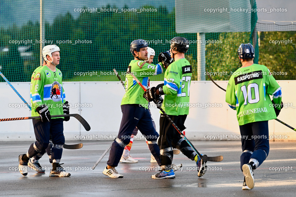 VAS Ballhockey vs. Askö Ballhockey 16.7.2023 | Jubel ASKÖ Villach Ballhockey Mannschaft, #10 Raspotnig Julian, #27 Doujak Mathias, #13 Wibmer Flavio