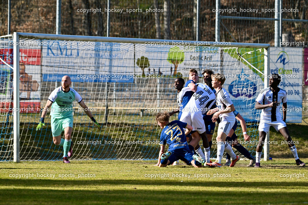 ATUS Velden vs. SPG LASK Amateure OÖ | #31 Alexander Kofler ATUS Velden, #23 Ralph Roman Scheer ATUS Velden, #44 Issa Kone LASK Amateure, #6 Florian Schaller ATUS Velden, #14 Jonas Ilk LASK Amateure, #25 Idrissa Diakite LASK Amateure, ATUS Velden vs. SPG LASK Amateure OÖ, ATUS Velden vs. SPG LASK Amateure OÖ am 07.03.2026 in Velden (Wald Arena Velden), Austria, (Photo by Bernd Stefan)