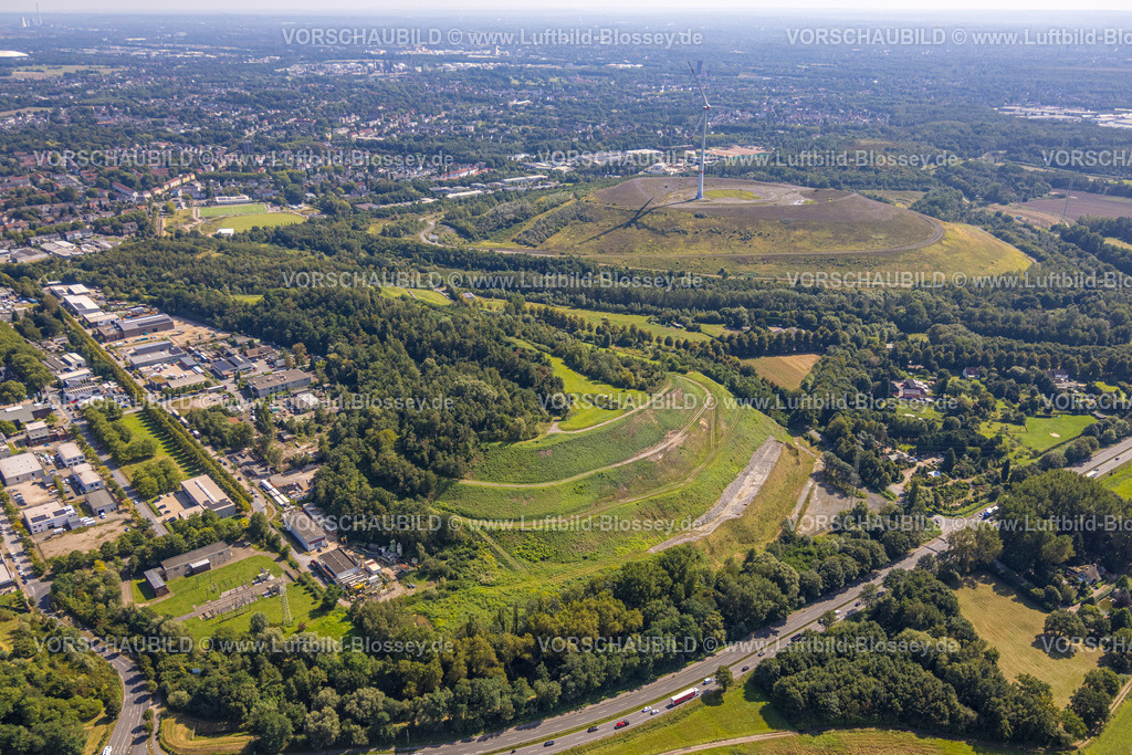 Gladbeck240806912 | Luftbild, Halde II Moltke, Park Naturschutzgebiet NSG Natroper Feld und Mottbruchhalde mit Windrad, Gewerbegebiet Europastraße, Brauck, Gladbeck, Ruhrgebiet, Nordrhein-Westfalen, Deutschland