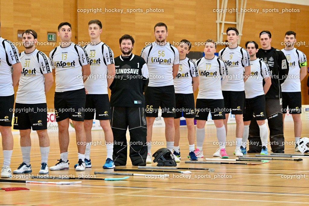 FBK Loka vs. VSV Unihockey | FBK Loka Mannschaft, Slowenische Hymne, FBK Loka vs. VSV Unihockey, FBK Loka vs. VSV Unihockey am 23.03.2025 in Villach (Ballspielhalle St. Martin), Austria, (Photo by Bernd Stefan)