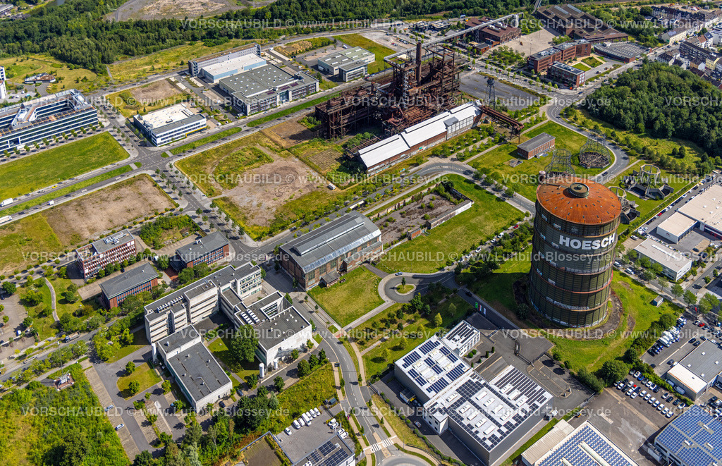 Dortmund240700280 | Luftbild, Technologiepark Gewerbegebiet Phoenix West, Gasometer, Stahlwerk ehemaliger Hochofen, Zentrum für Produktionstechnologie (ZfP), Albonair GmbH Carlo-Schmid-Allee, MST.factory dortmund Konrad-Adenauer-Allee 11, Hörde, Dortmund, Ruhrgebiet, Nordrhein-Westfalen, Deutschland