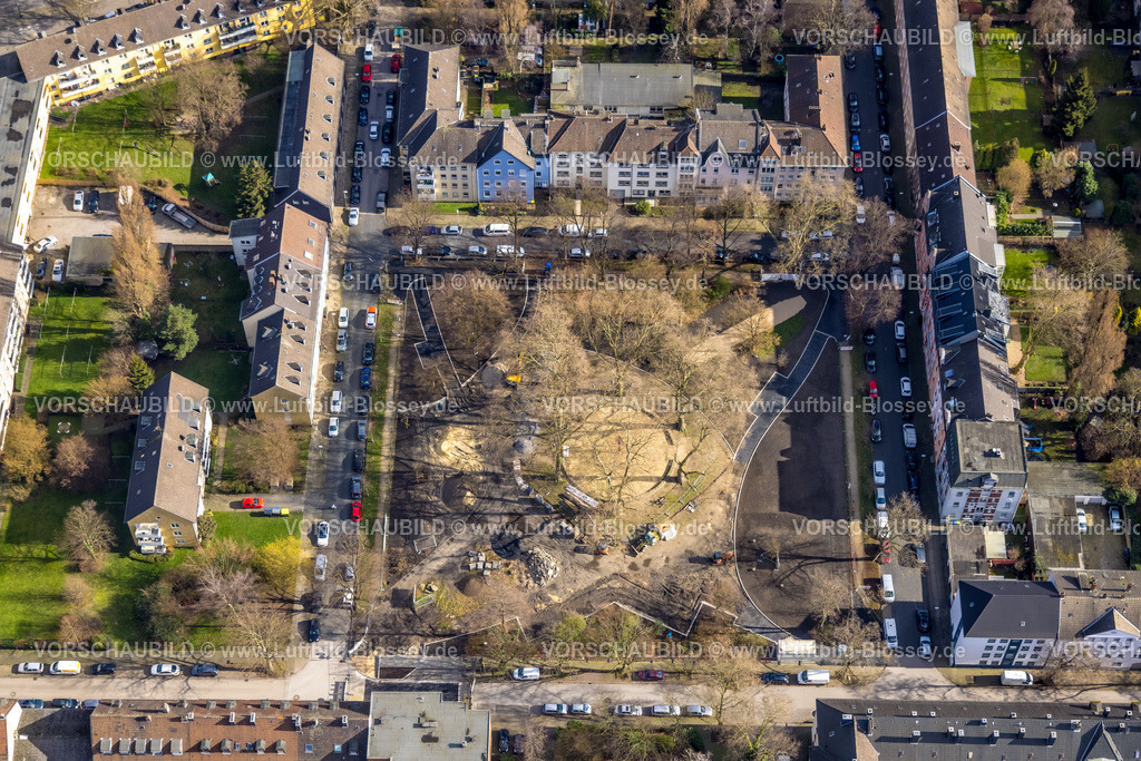 Gelsenkirchen230211543 | Luftbild, Möntingplatz mit Baustelle, Schalke, Gelsenkirchen, Ruhrgebiet, Nordrhein-Westfalen, Deutschland