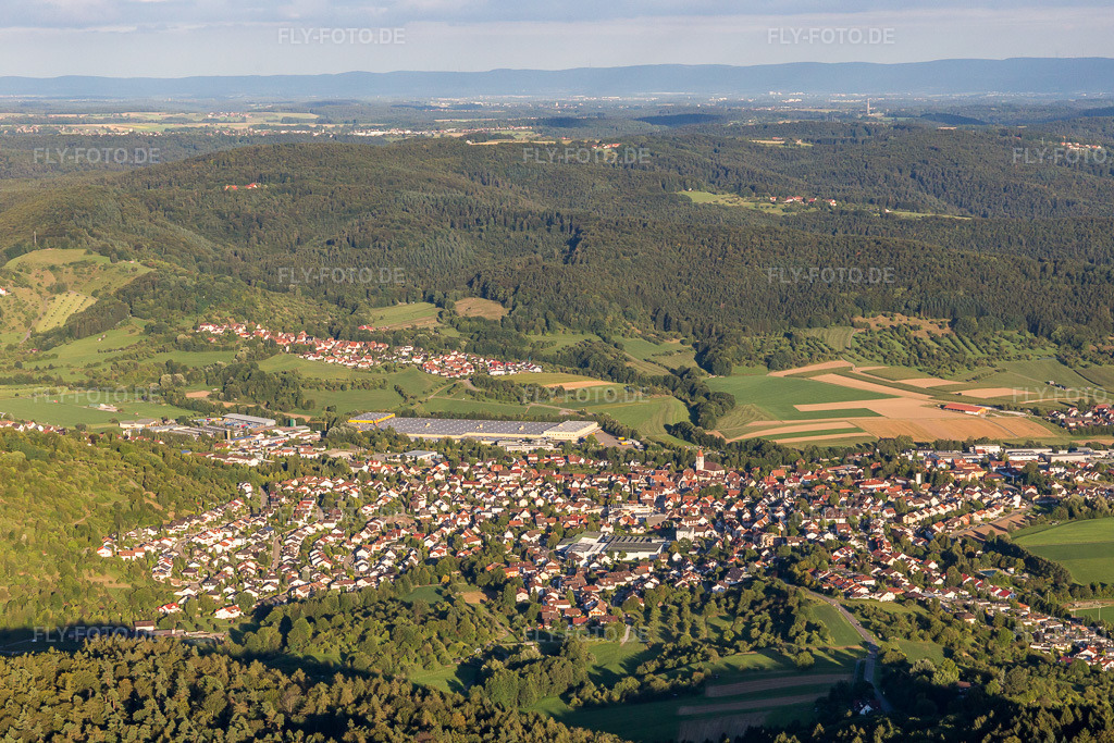 Luftbild: Ortsansicht der Straßen und Häuser der Wohngebiete im Ortsteil Königsbronnhof in Rudersberg im Bundesland Baden-Württemberg in Deutschland. Foto: IMG_093609.jpg vom 22.08.2016 durch Werner Riehm/FLY-FOTO.de